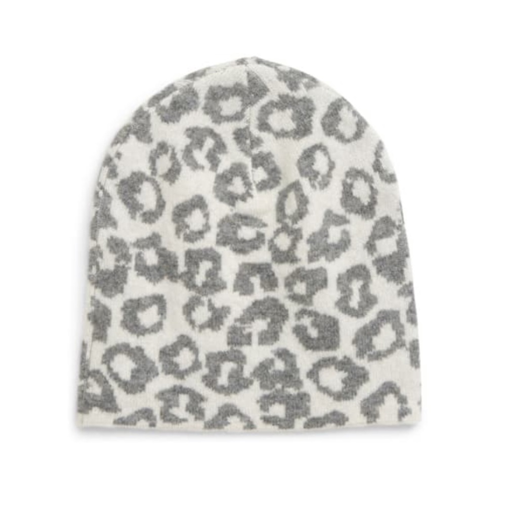 Halogen Leopard Print Wool & Cashmere Beanie